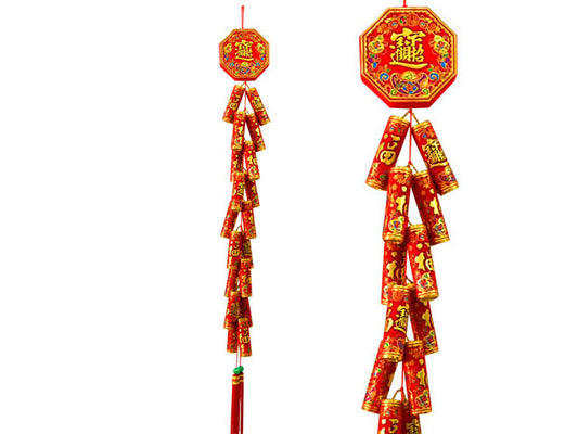Decorative firecracker ornaments. One is more upclose than the other, making it look bigger