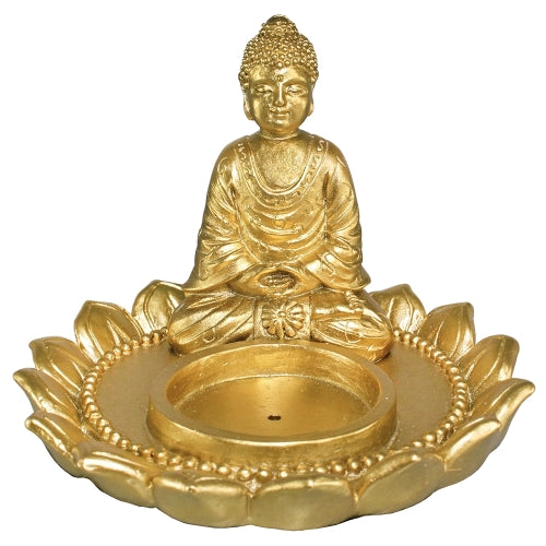 Golden Dhyana Buddha Incense Holder front view