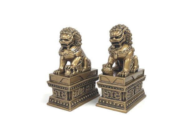 Resin Foo-Lion Figurine Set (Designed Base) 4.25"