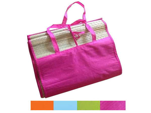 foldable straw mat with color fabric cover (fuchsia)