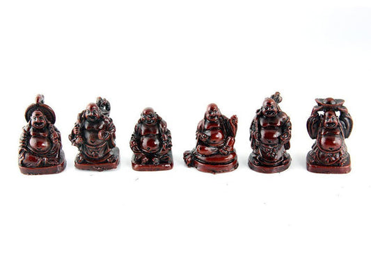 Mahogany Laughing Buddha set of 6