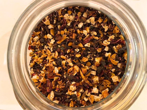 Mixed fruit tea in a jar