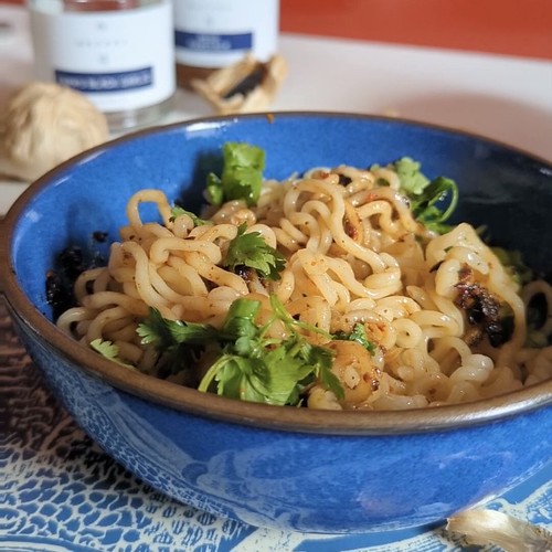 Black garlic chili miso marinade noodles