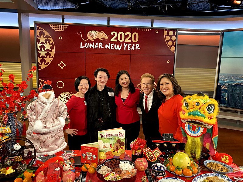 Joanne Kwong and Pearl River staff with CBS news anchor Cindy Hsu and memeteorologist John Elliot