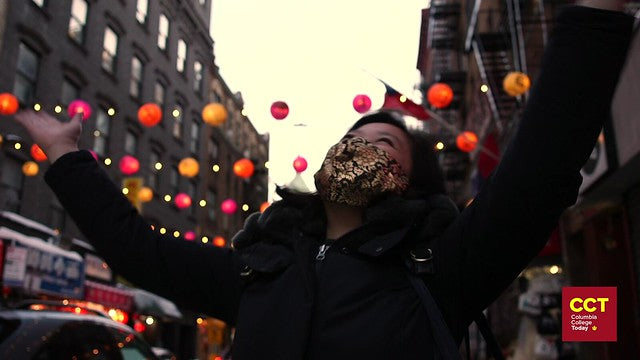 Joanne Kwong with lanterns on Mott Street