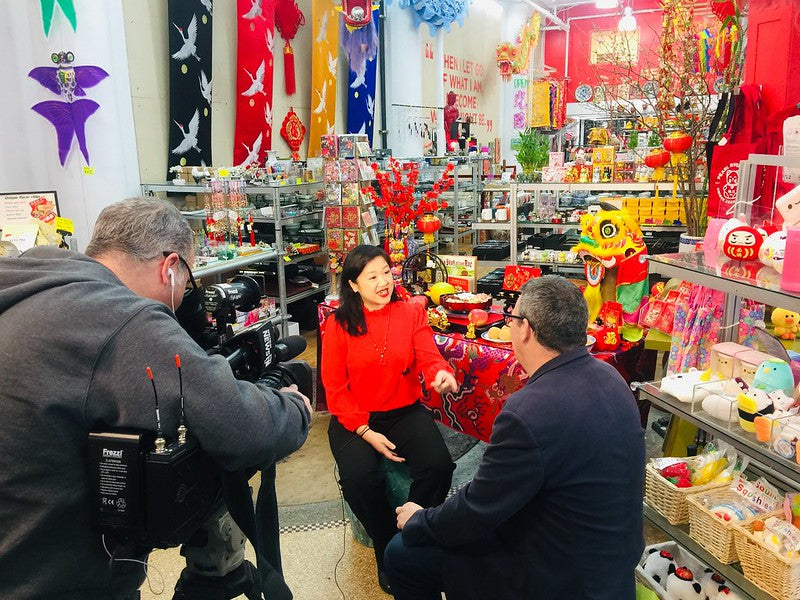 Pearl River President Joanne Kwong speaks to Roger Clark of NY1