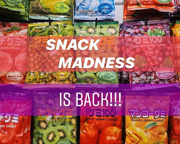 Display of Asian candies with SNACK MADNESS IS BACK on top