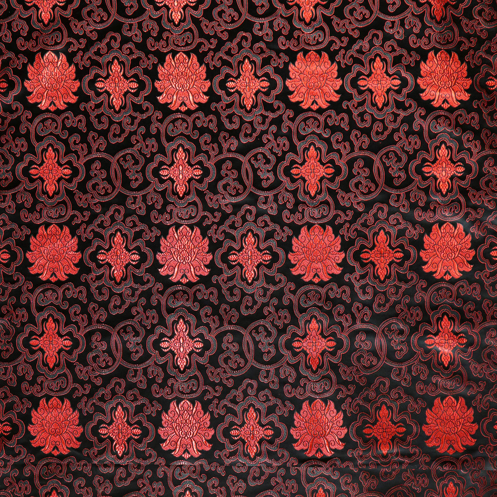 Tibetan Lotus Brocade Fabric - Black