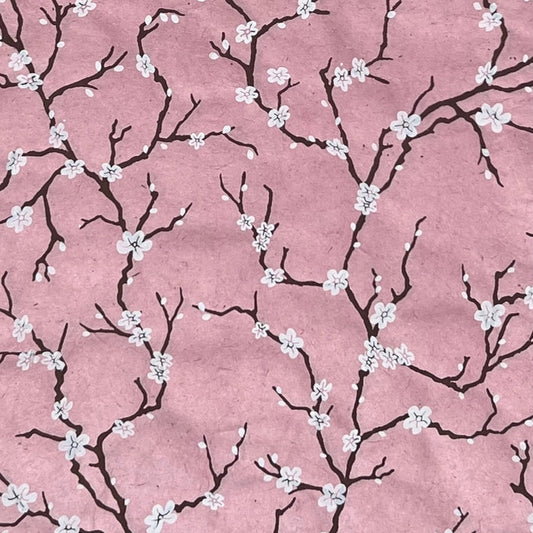 Handmade Nepal silkscreen paper: Peach Blossoms in pink