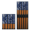 Set of wooden chopsticks with blue and white patterned handles
