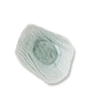 A small, irregularly shaped light green plate with a smooth, slightly glossy surface, isolated on a white background.