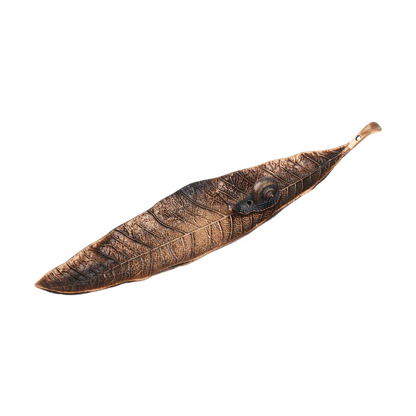 Copper Snail On Leaf Incense Burner