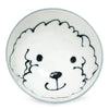 A white bowl with a black outline drawing of a fluffy dog's face on the inside. The design is cute and simple, exuding a playful and cheerful vibe.