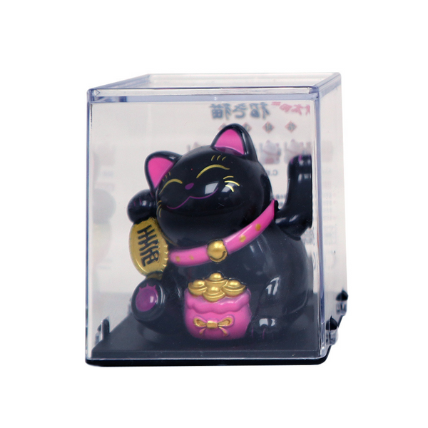 Solar Power Lucky Cat with Lucky Character and Ingots - Black