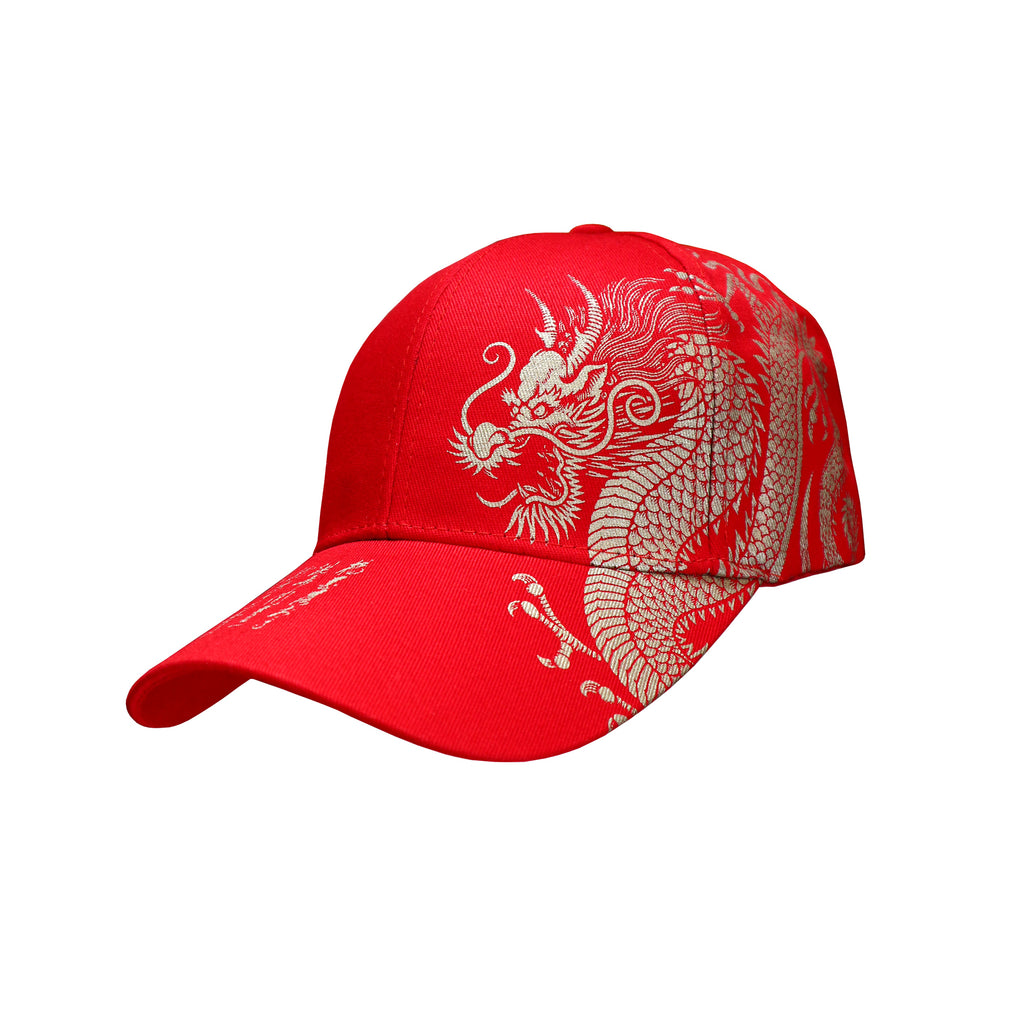 Cap with Gold Dragon Design - Red