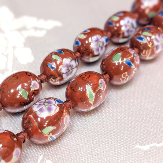 Oval Cloisonne-Design Porcelain Necklace with Lotus Design (Various Colors)