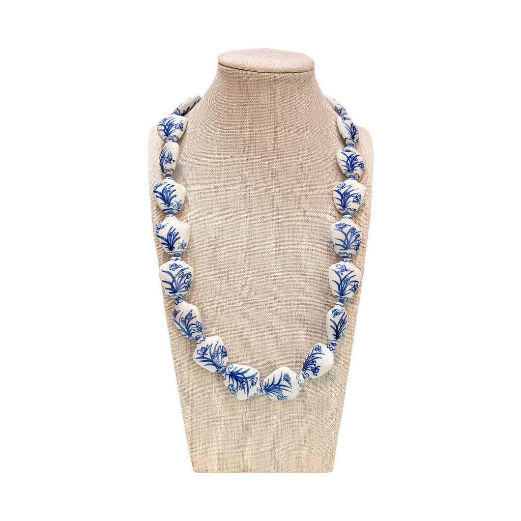 Vase-Shaped Cloisonne Necklace - Blue on White