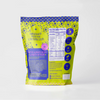 Colorful snack bag with text and nutrition facts on a white background