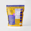 Yellow and blue snack bag with branding and nutrition facts on a white background