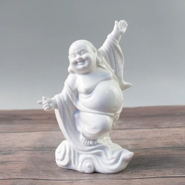 White Ceramic Dancing Buddha - 6" H