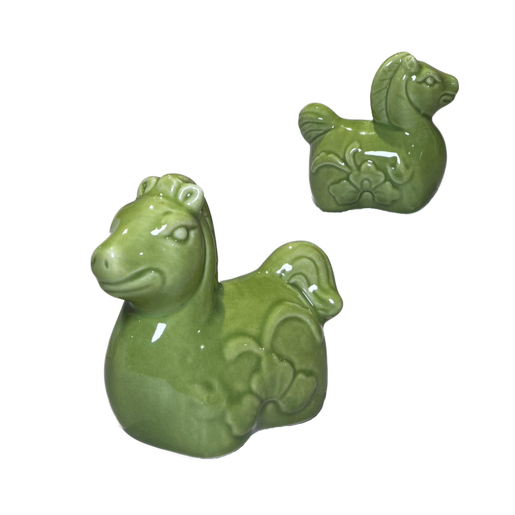 Seated Ceramic Horse Figurine - Light Green
