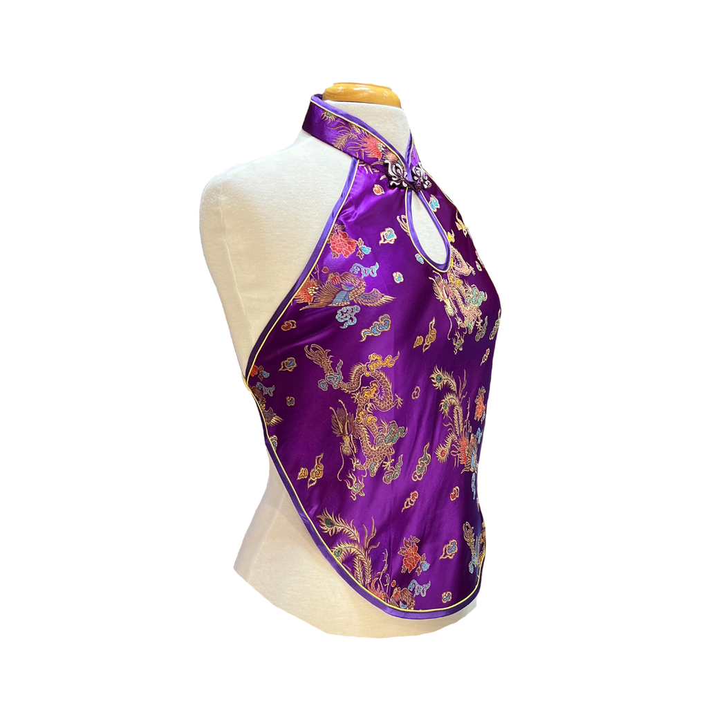 Brocade Apron Halter Top - Purple with Dragon and Phoenix
