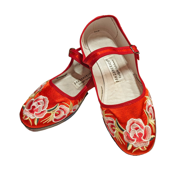 Embroidered Mary Jane Shoes - Red