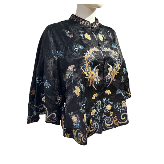 Embroidered Cape with Floral and Phoenix Pattern 