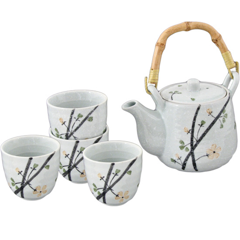 Ivory Ceramic Tea Set with Branch and Flower Design
