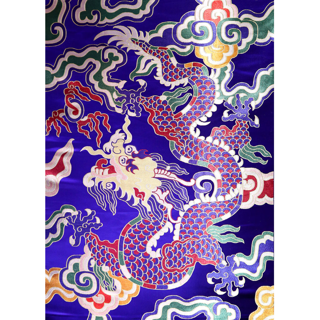 Multi-Color Giant Dragon Cloud Brocade Fabric - Royal Blue