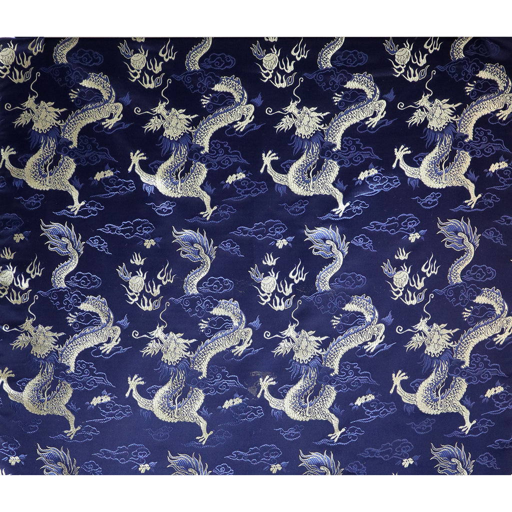 Golden Dragon Brocade Fabric - Navy Blue