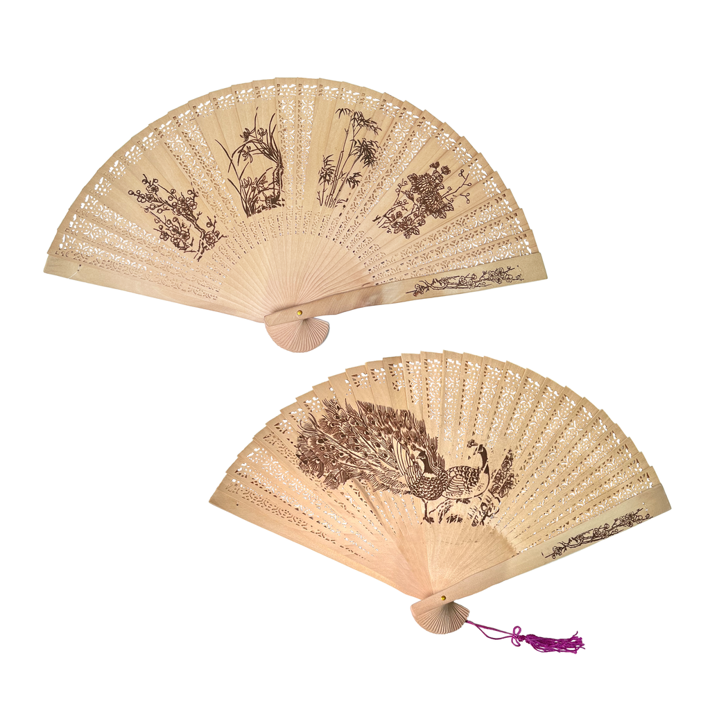 Sandalwood Scented Wooden Fan with Printed Design (Assorted)