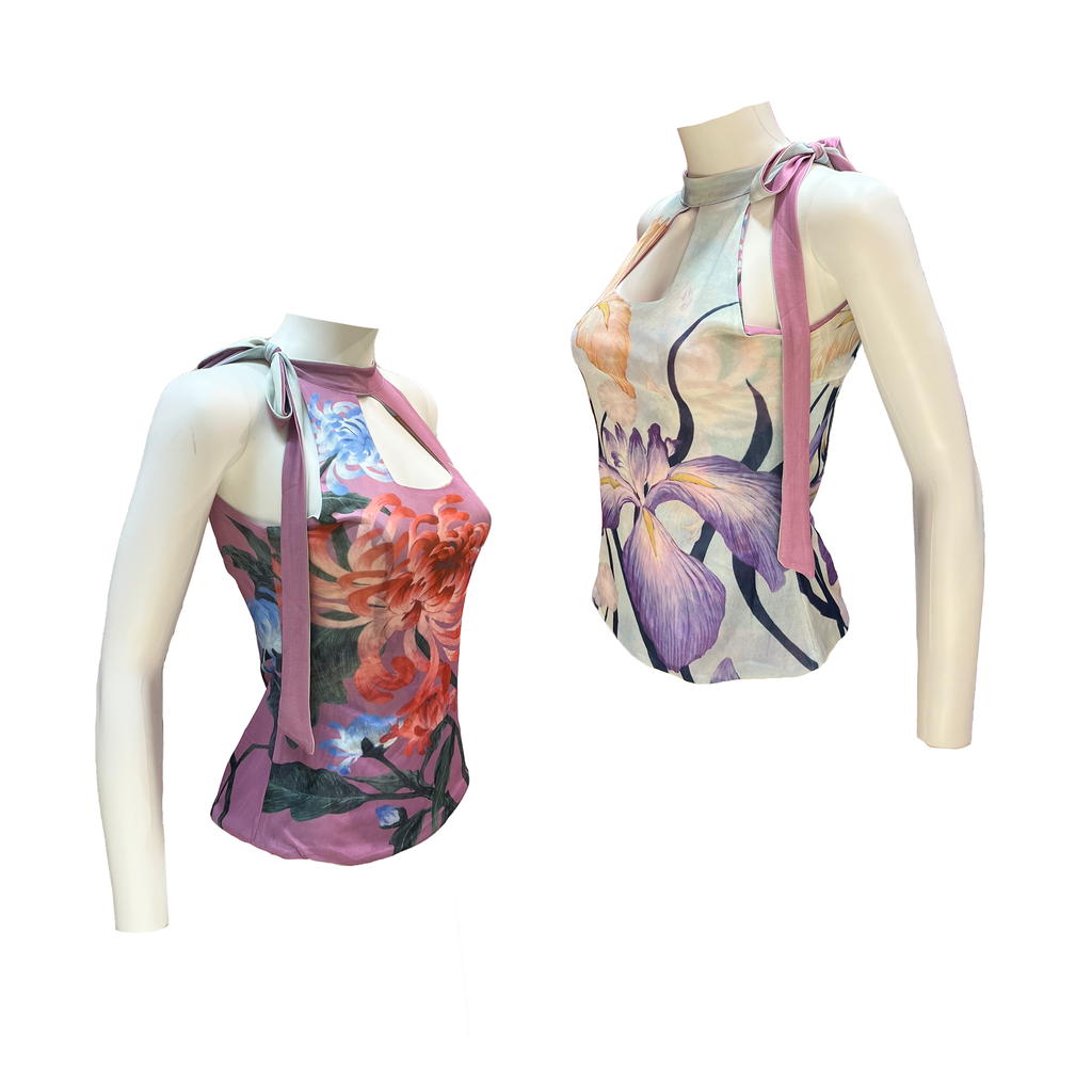Reversible Orchid Qipao Top - Pink and Light Blue
