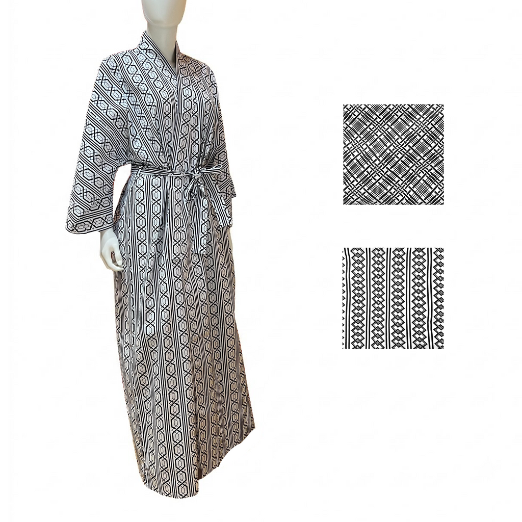 Cotton Geo-Pattern Print Robe - Ankle Length