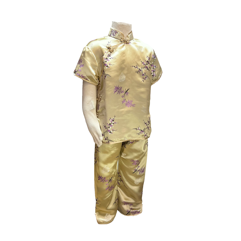 Gold Bamboo Floral Brocade Kids Outfit