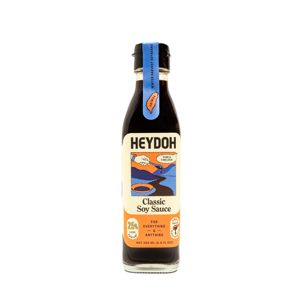 Bottle of Heydoh Classic Soy Sauce on a white background