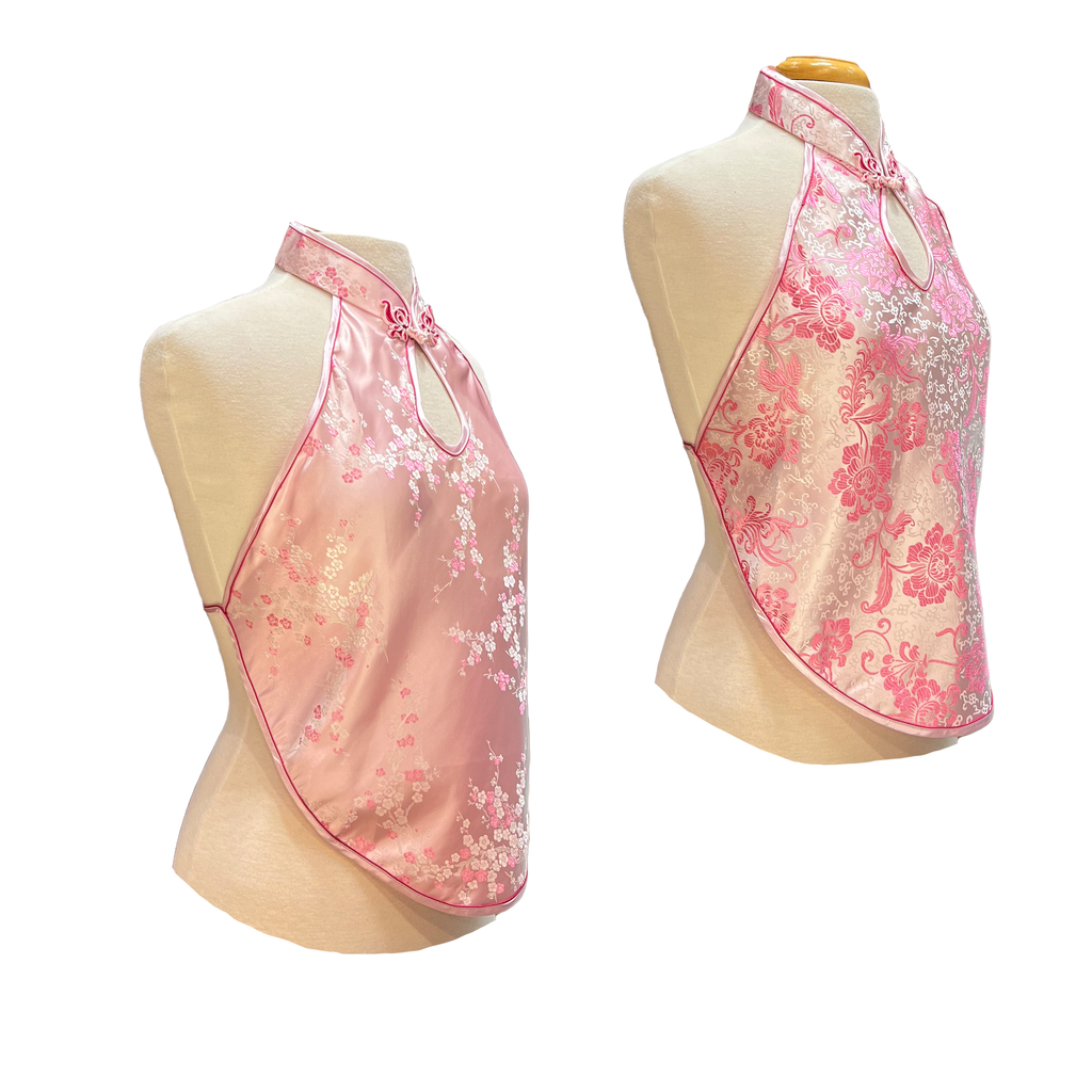Brocade Apron Halter Top - Pink with Flowers
