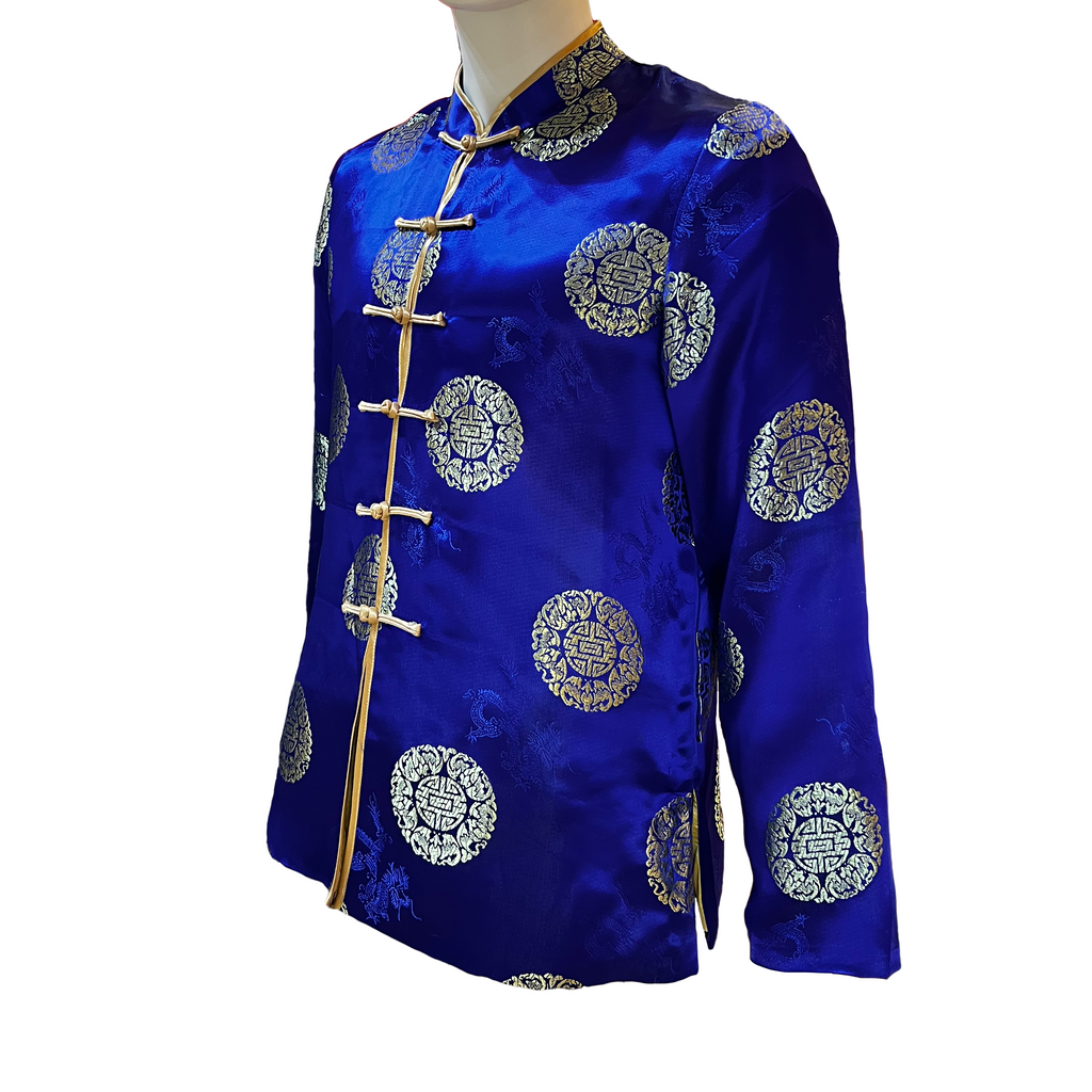Brocade Tang Jacket - Gold Dragon on Blue