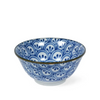 Blue and white patterned ceramic bowl on a white background