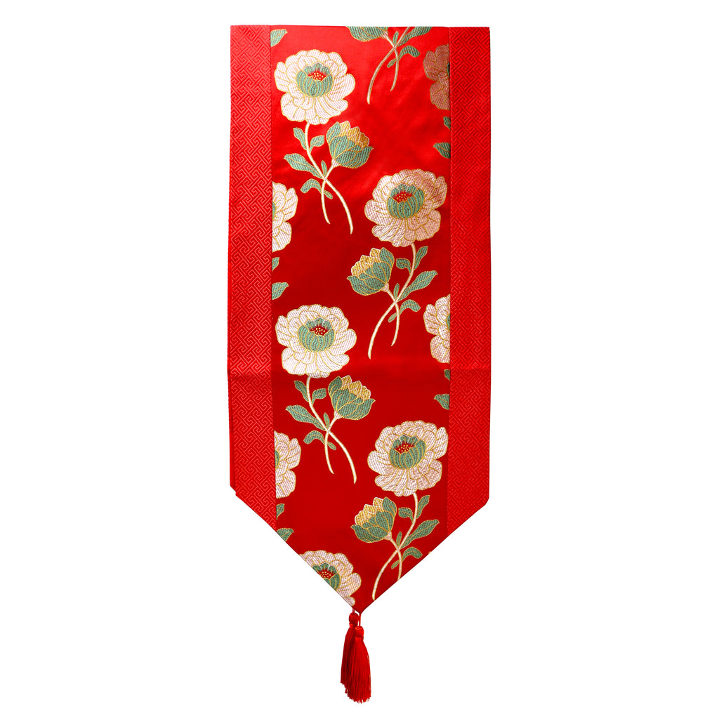 Brocade Table Runner with Poppy Design (13 x 72 in) - Red