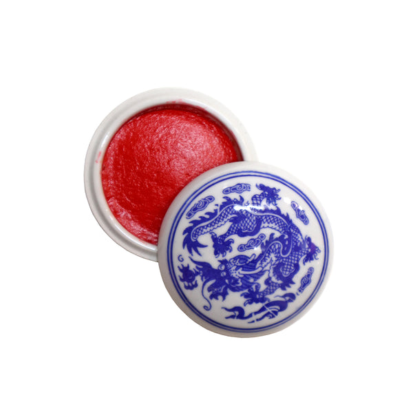 Red Ink Paste in Blue on White Porcelain Holder