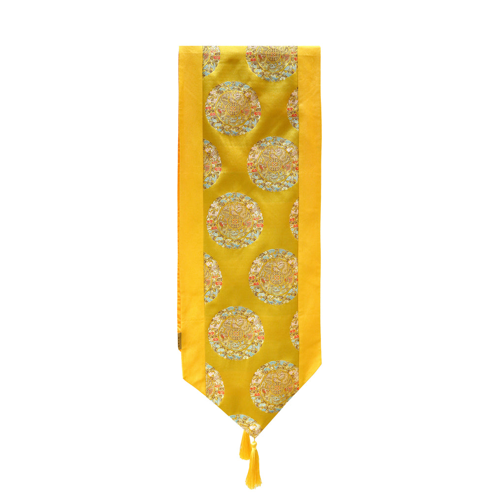 Brocade Table Runner with Longevity and Dragon Pattern (13 x 72 in) - Gold