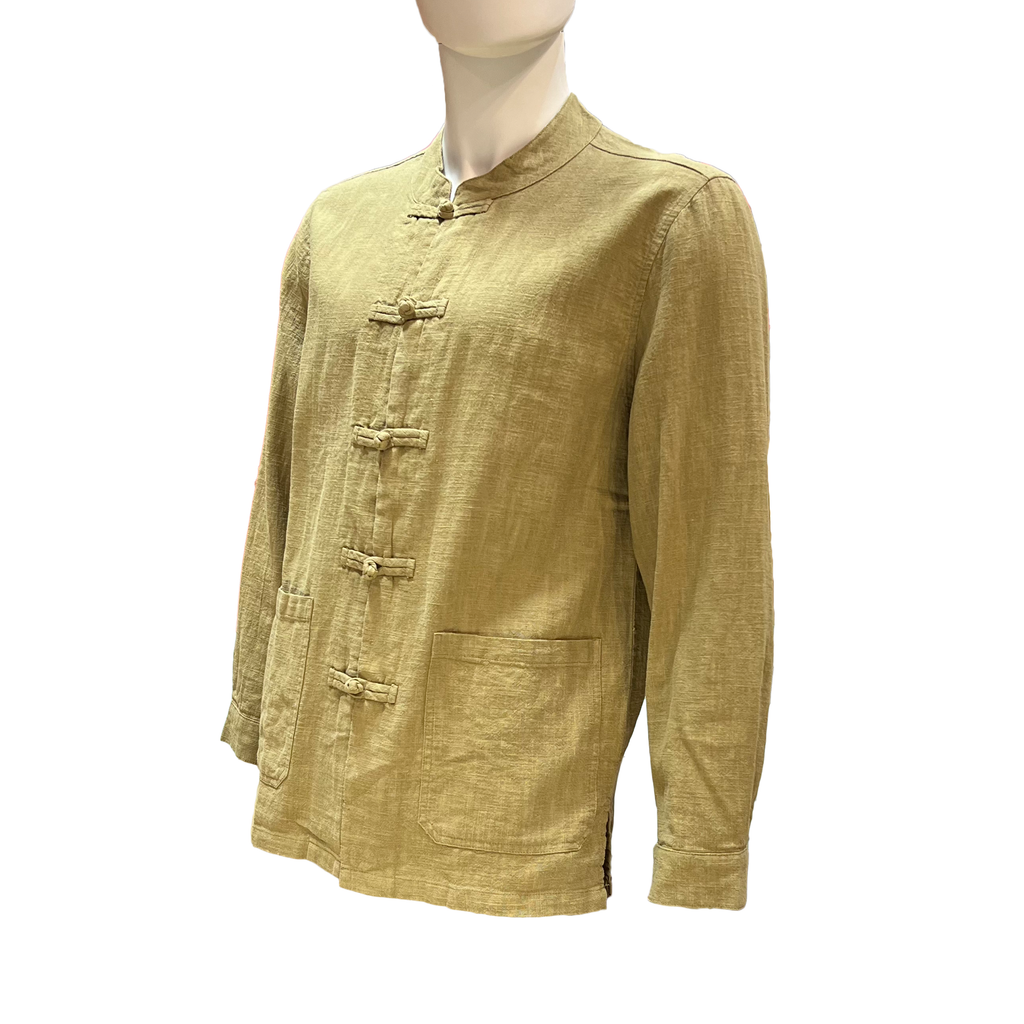 Round Neck Sage Green Cotton-Linen Tang Shirt