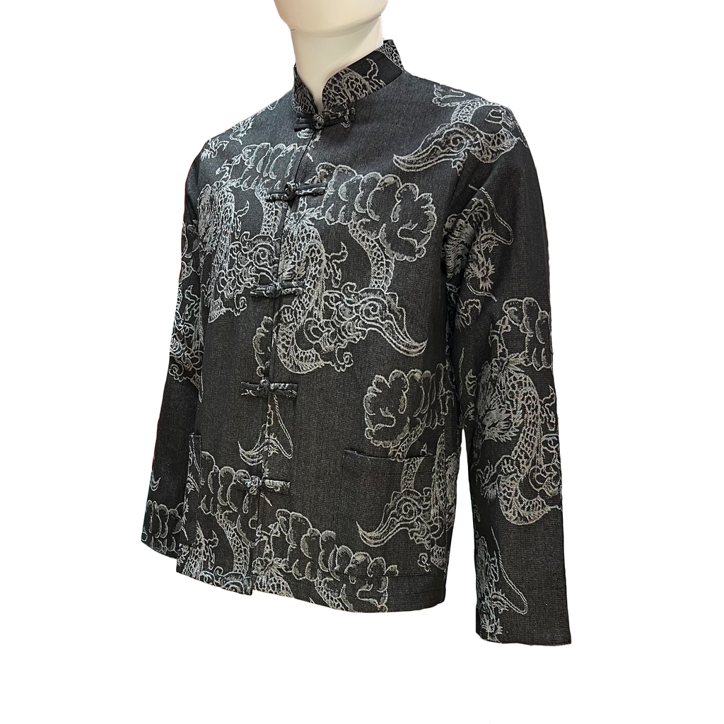 Oversized Onyx Dragon Print Denim Jacket