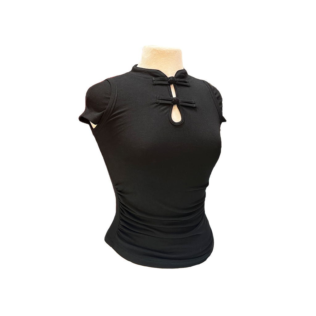 Cap-Sleeve Onyx Qipao Top