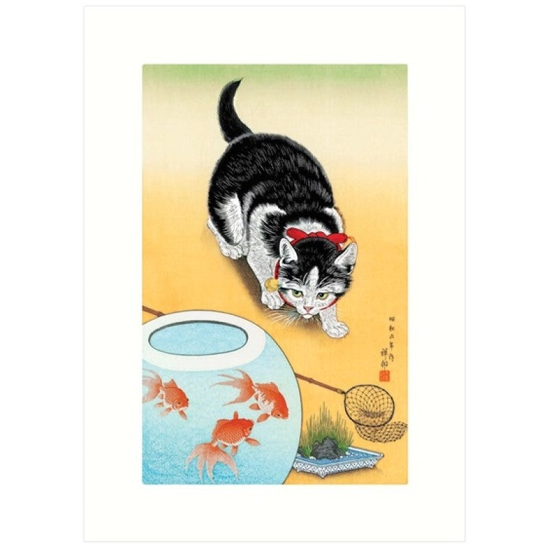 Vintage Match Box Label Art Greeting Card - Cats