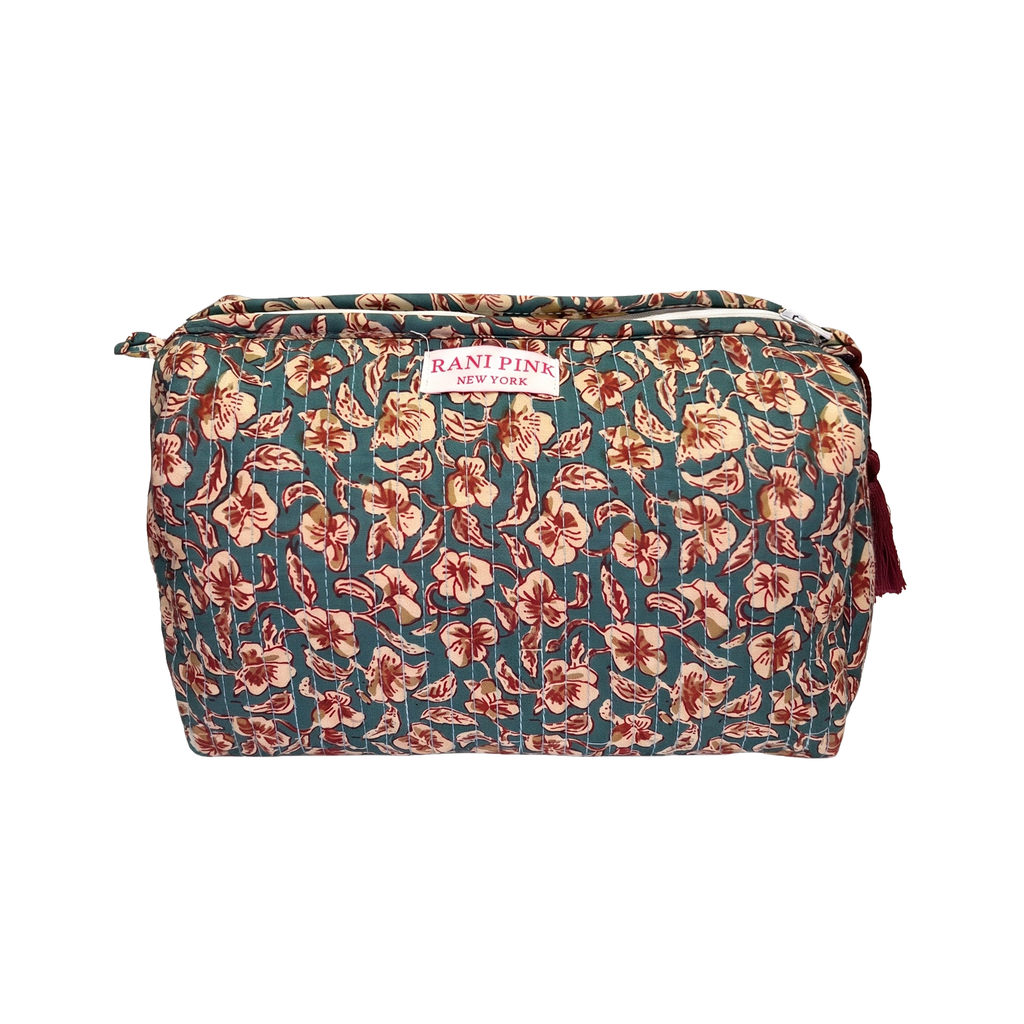 Rani Pink Large Teal Garden Floral Utility Pouch