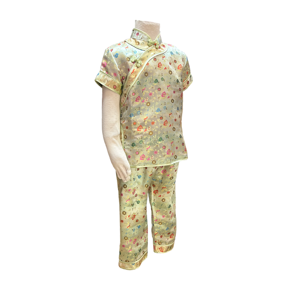 Light Green Wild Flower Brocade Kids Outfit