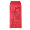 Red decorative envelope with intricate black patterns on a white background