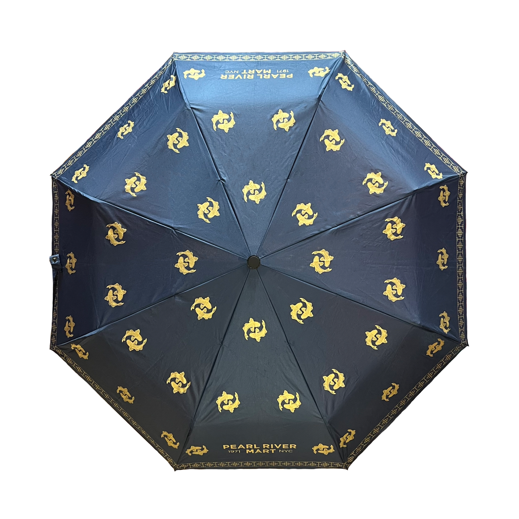 Pearl River Mart Navy Blue Umbrella with Gold Double Fish Design